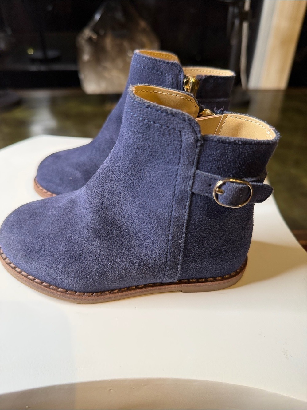 Janie and Jack Navy Suede Zip Ankle Boots Size 7 - Picture 8 of 12